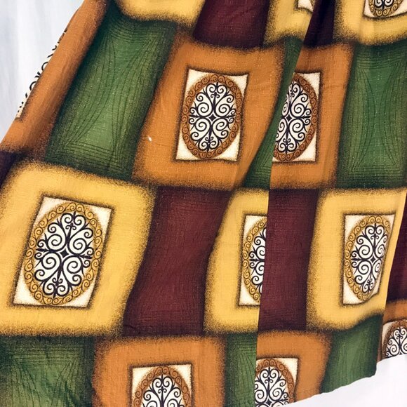 Mid Century Curtain Vintage 60s MCM abstract green gold brown Barkcloth - Picture 3 of 6